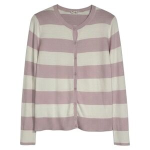 GAP Y2K Striped Cardigan Sweater Womens Size Medium Pink White Button Front Knit